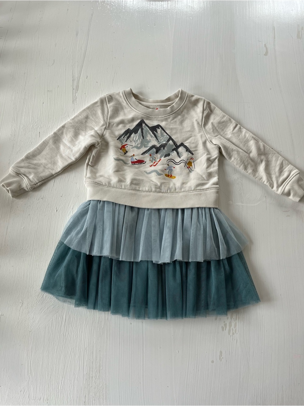 Piccolina Girls Mountain Sweater Dress with Layered Blue Tulle Skirt